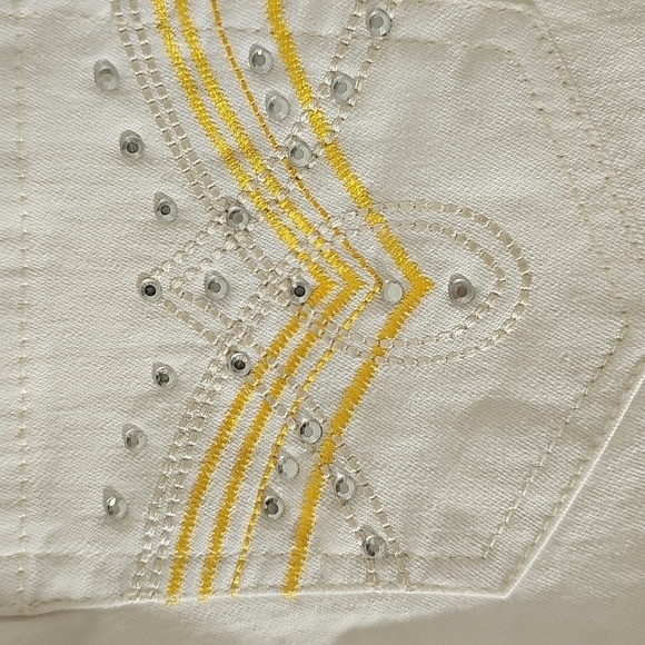 Womens White Pants With Enbrodery Pockets. Size Small P. Side Zipper. - Picture 4 of 8